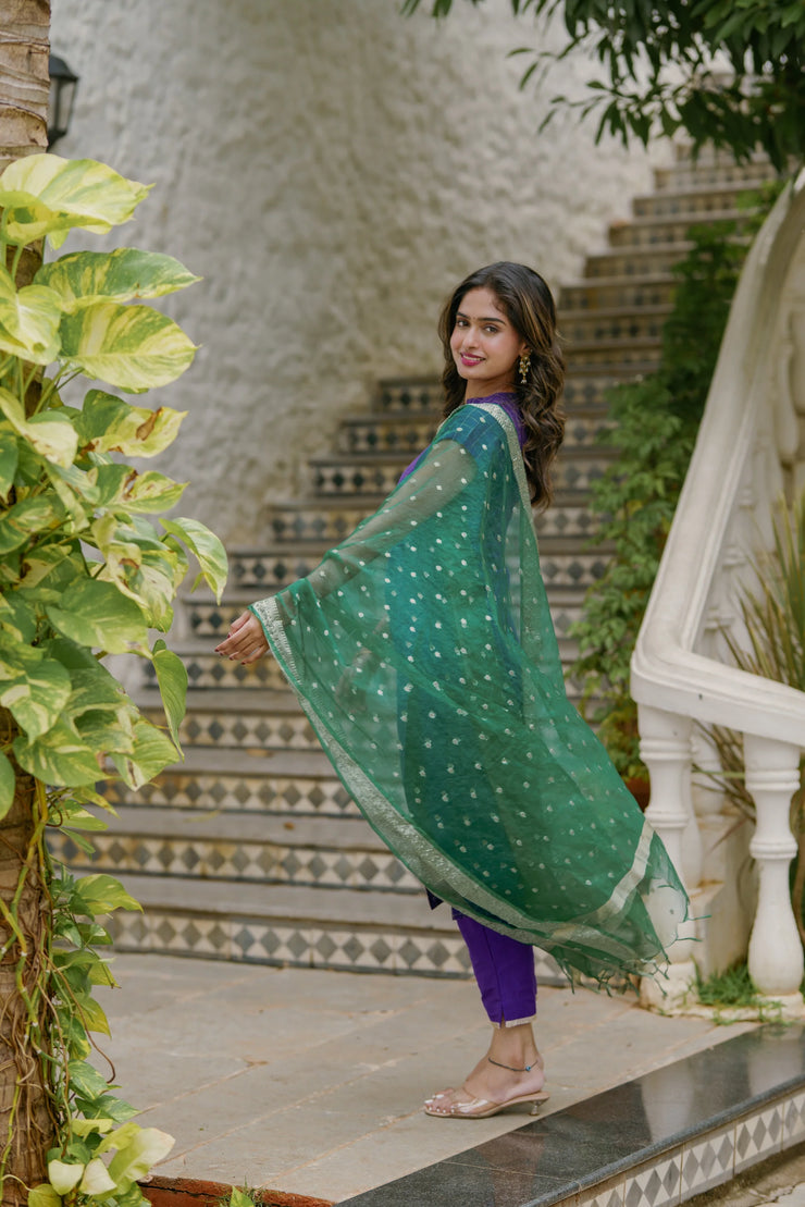 A beautiful violet   checkered kurta set in dupion silk