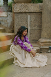 Regal Charm – Purple Crop Top with Golden Flared Skirt