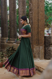 Traditional Dark Green Skirt & Blouse with Purple Dupatta