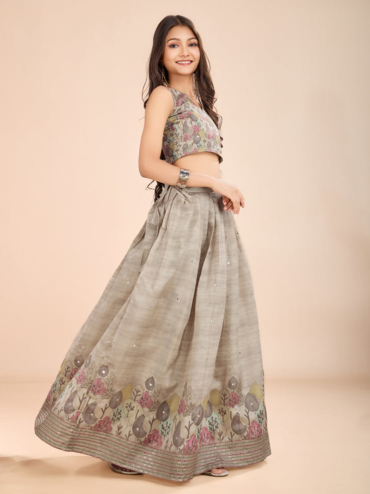 Kids Grey Silk blend Lehenga