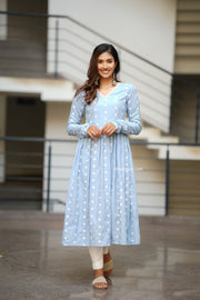 Ice Blue Anarkali With Pencil Fit Pants