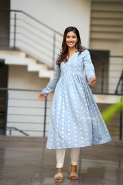 Ice Blue Anarkali With Pencil Fit Pants