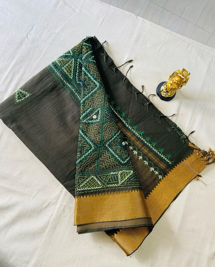 soft premium cotton with handwork stitches Saree