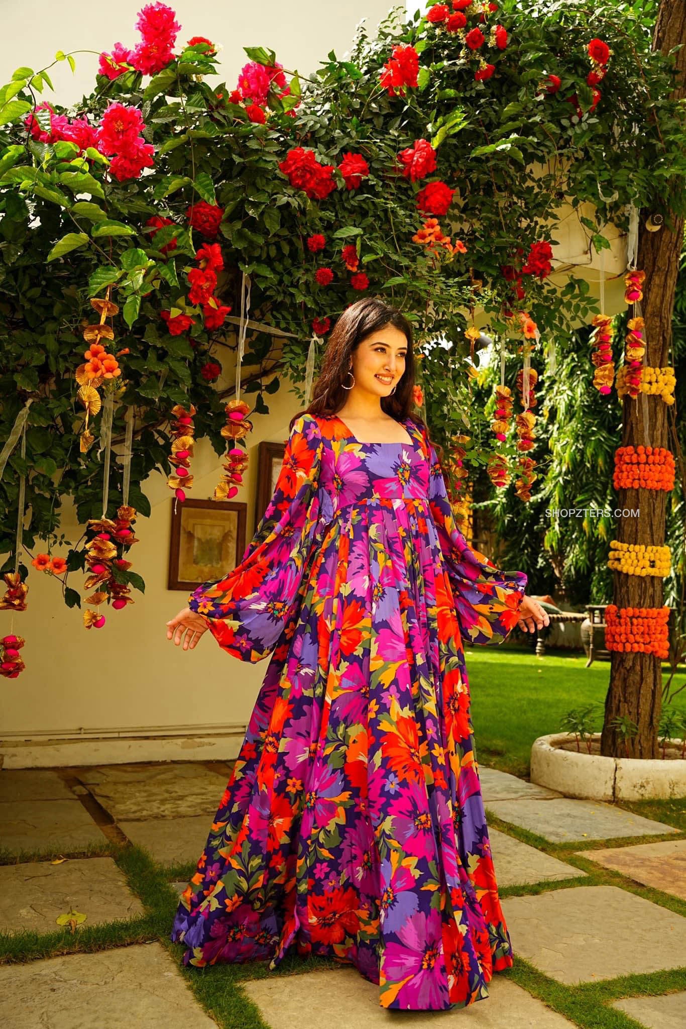 Multicolour Floral Georgette Maxi Dress