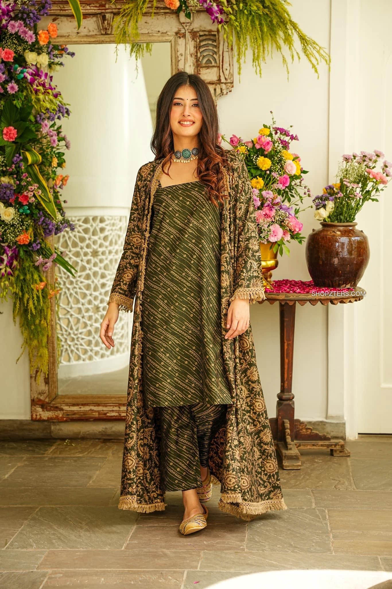Green Muslin Kurta Shrug