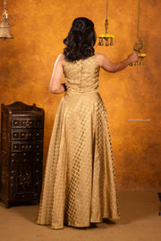 Gold Brocade Crop Top & Skirt