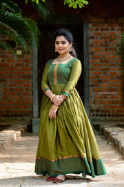 Green Narayanpet Cotton Dress with Border