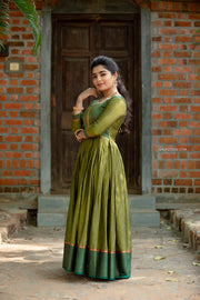 Green Narayanpet Cotton Dress with Border