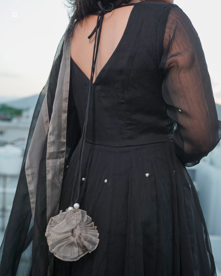 Elegant Black Anarkali with Sheer Dupatta