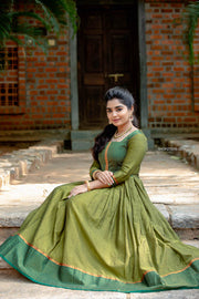 Green Narayanpet Cotton Dress with Border