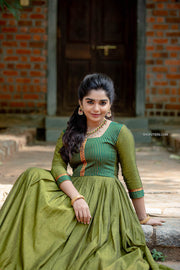 Green Narayanpet Cotton Dress with Border