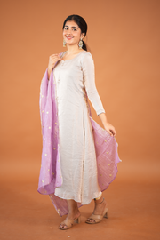 Silvery Kurti with Embroided Silk Dupatta