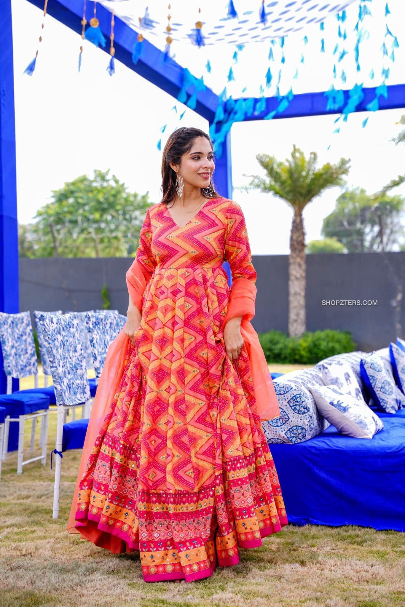 Shades of Red Embroidered Heavy Maxi Set