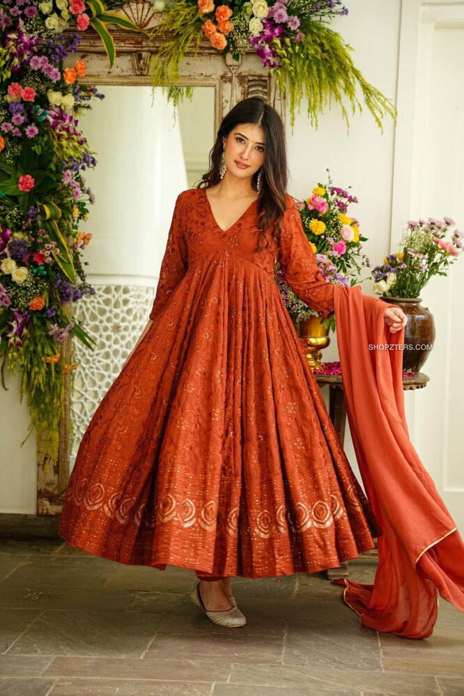 Brick Embroidered Suit Set