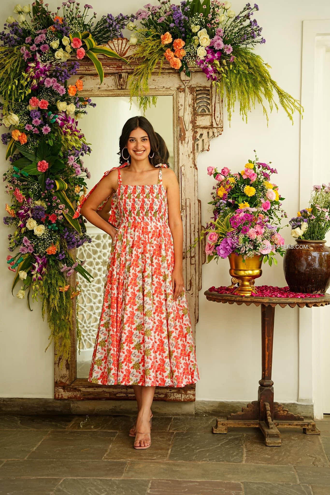 Red Floral Cotton Dress