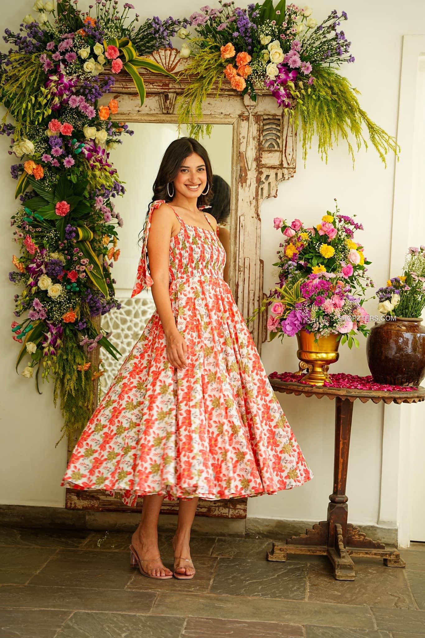 Red Floral Cotton Dress