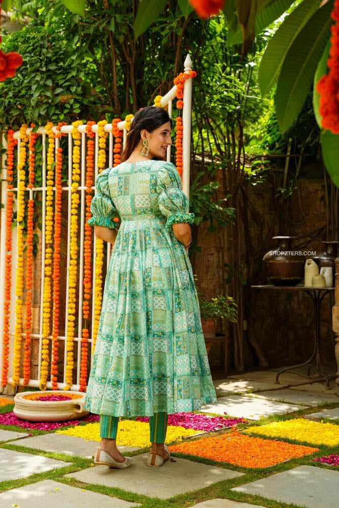 Emerald Cotton Flared Suit Set