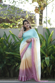 Multi Coloured Georgette Saree With Silver Jari Sequence