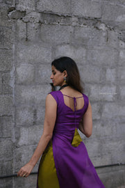 Purple & Green Jute Silk Top and Pant