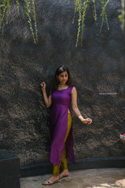 Purple & Green Jute Silk Top and Pant