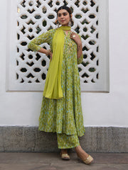 Lime Georgette Yoke Embroidery Anarkali Kurta Set