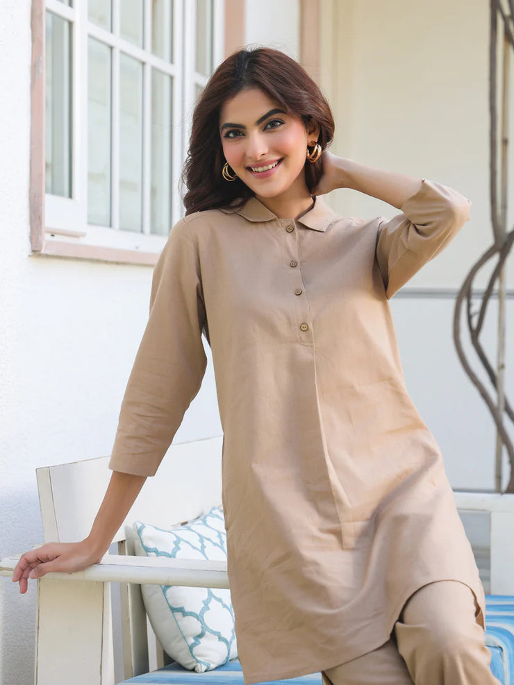 Solid Cotton A-line Co-Ord Set