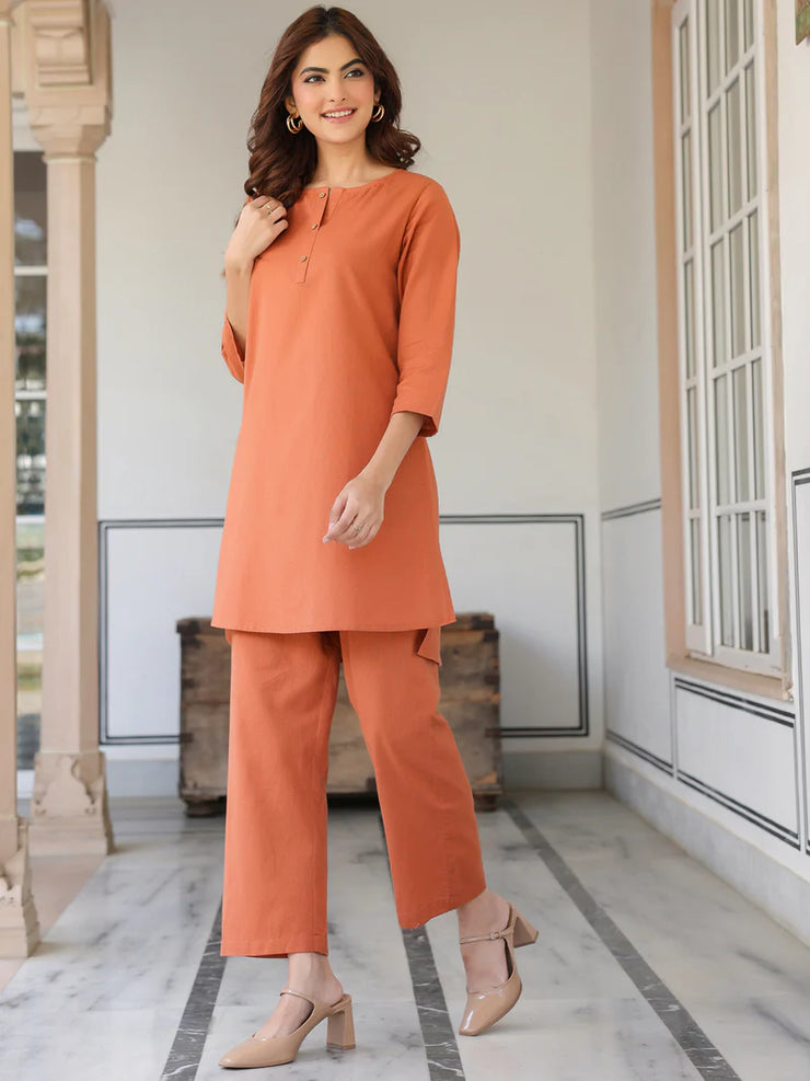 Solid Cotton A-line Co-Ord Set