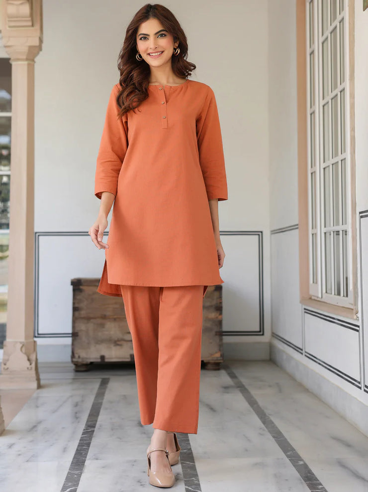 Solid Cotton A-line Co-Ord Set