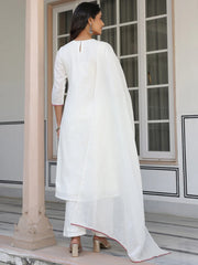 Off White Pure Cotton Yoke Embroidered A line Kurta Set