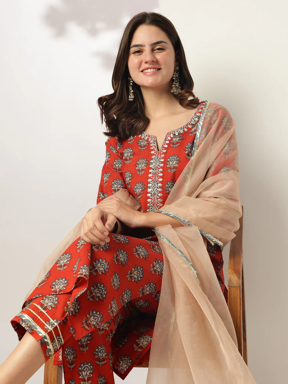 Notch Neck Embroidered Straight Kurta