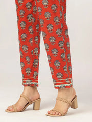 Red Pure Cotton Floral Printed Yoke Embroidered Straight Kurta Set