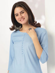 Light Blue Pure Cotton Solid Straight Kurta with Printed Sharara Set