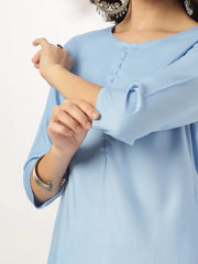 Light Blue Pure Cotton Solid Straight Kurta with Printed Sharara Set