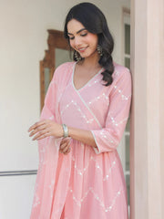 Women's Peach Pure Cotton Embroidered A-line Kurta Set