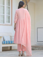 Women's Peach Pure Cotton Embroidered A-line Kurta Set