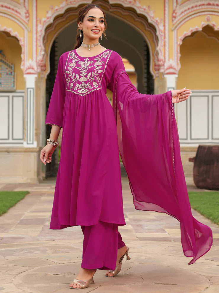 Teal Georgette Zari Yoke Embroidered Anarkali Kurta Set With Dupatta