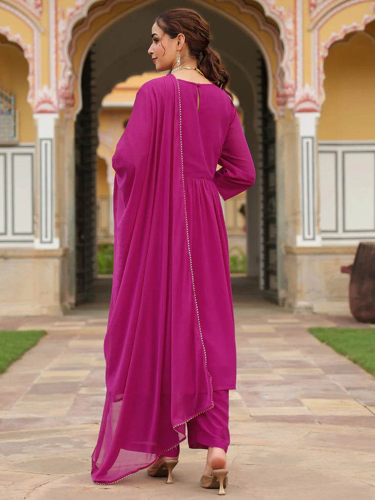 Teal Georgette Zari Yoke Embroidered Anarkali Kurta Set With Dupatta