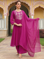 Teal Georgette Zari Yoke Embroidered Anarkali Kurta Set With Dupatta