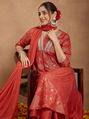 Purple Silk Blend Embroidered A-line Kurta Set