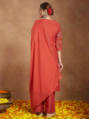 Purple Silk Blend Embroidered A-line Kurta Set