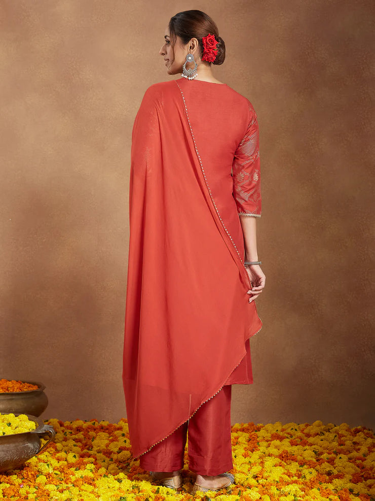 Purple Silk Blend Embroidered A-line Kurta Set