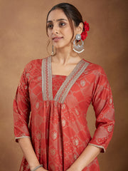 Purple Silk Blend Embroidered A-line Kurta Set