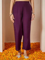 Wine Chanderi Silk Foil Printed Embroidered A-line Kurta Set