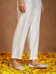Off White Chanderi Silk Zari Embroidered A-line Kurta Set With Dupatt