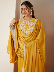 Mustard Silk Blend Embroidered Straight Kurta Set