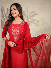 Maroon Chanderi Silk Embroidered Straight Kurta Set