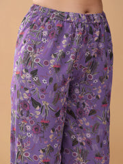 Lavender Georgette Floral Printed A-line Kurta Set
