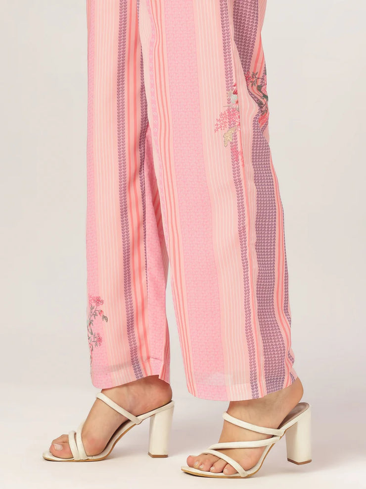 Pink Georgette Floral Embroidered A-line Kurta Set