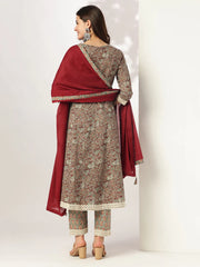 Sage Green Pure Cotton Floral Printed Anarkali Kurta Set