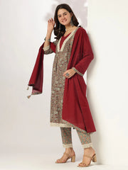 Sage Green Pure Cotton Floral Printed Anarkali Kurta Set